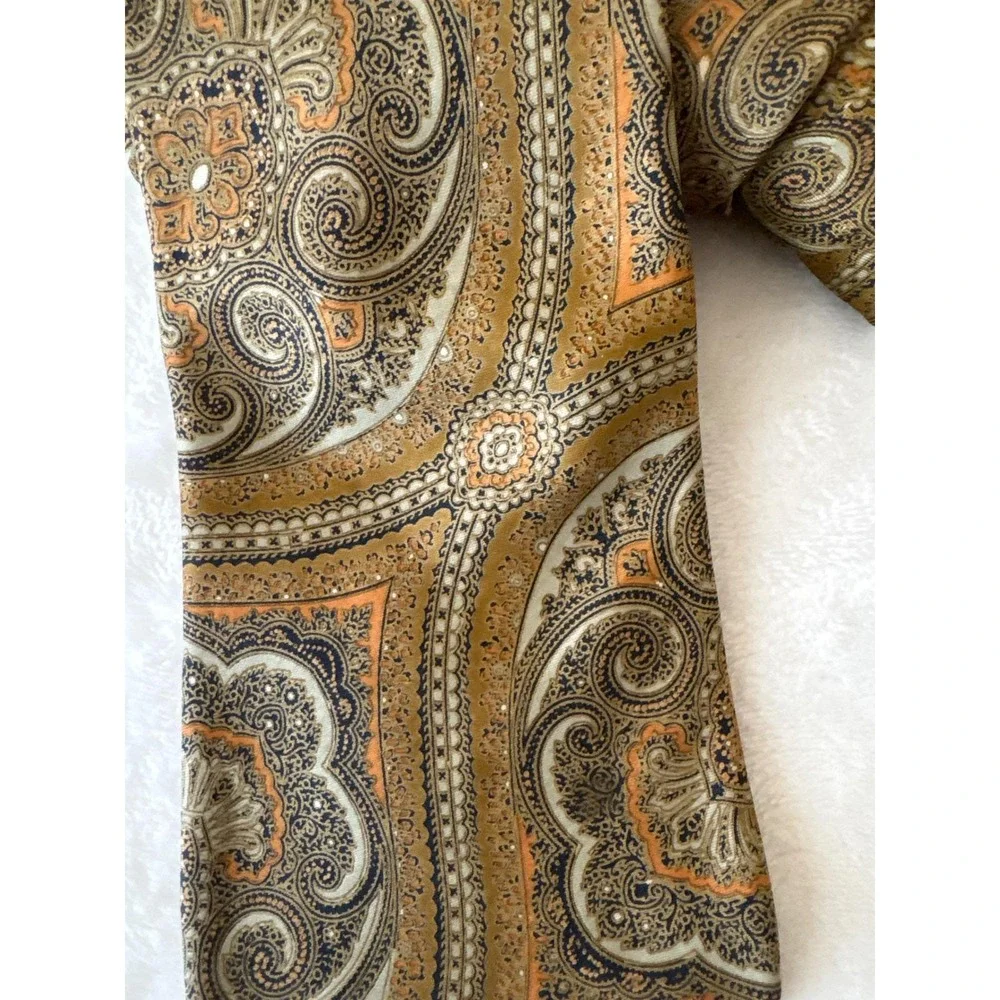 Robert Talbott Carmel by the Sea Silk‎ Paisley Tie Gold Orange Navy Coventry Ltd